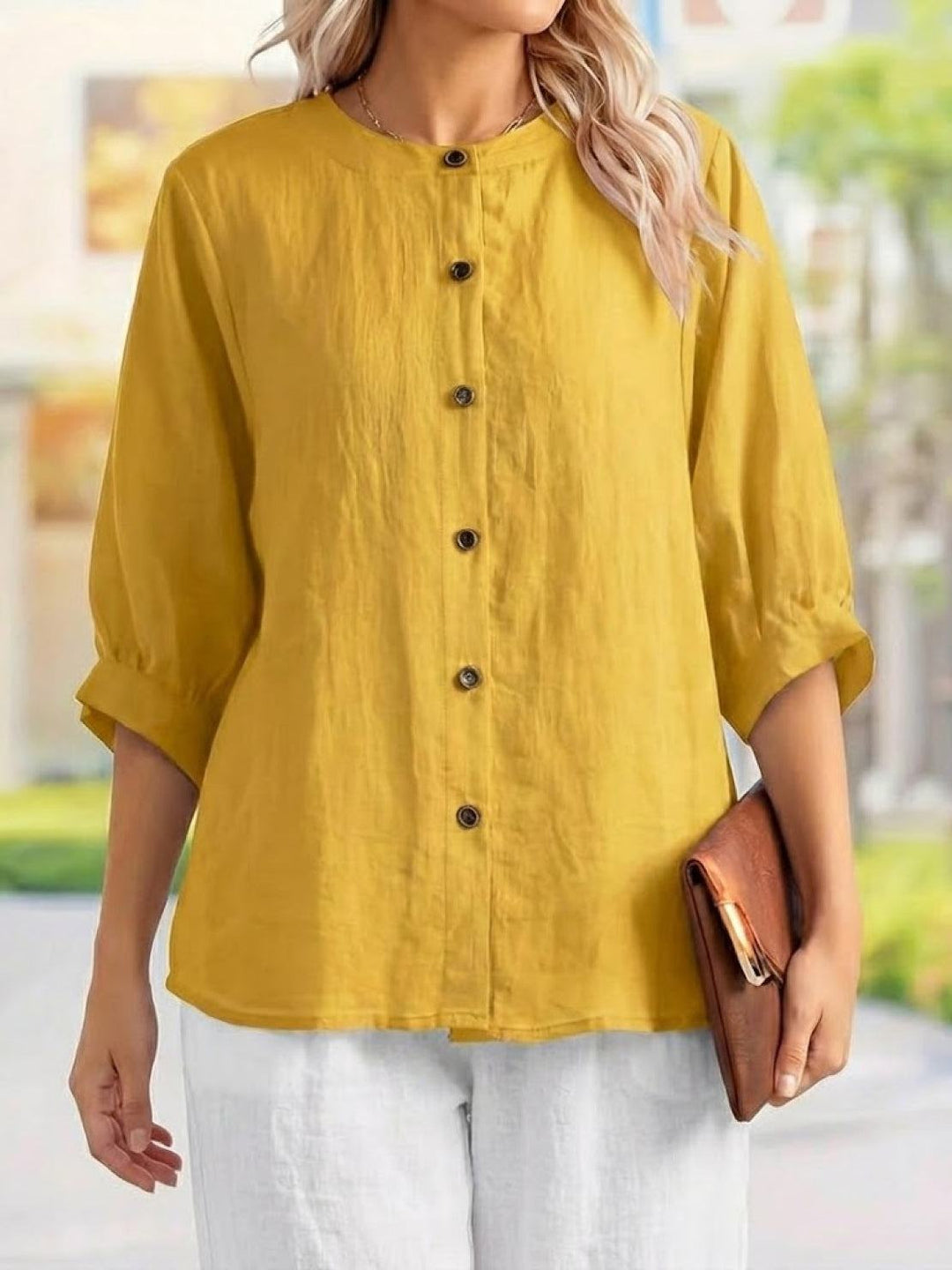 Relaxed Loose Breathable Linen Blouse yellow image 4 