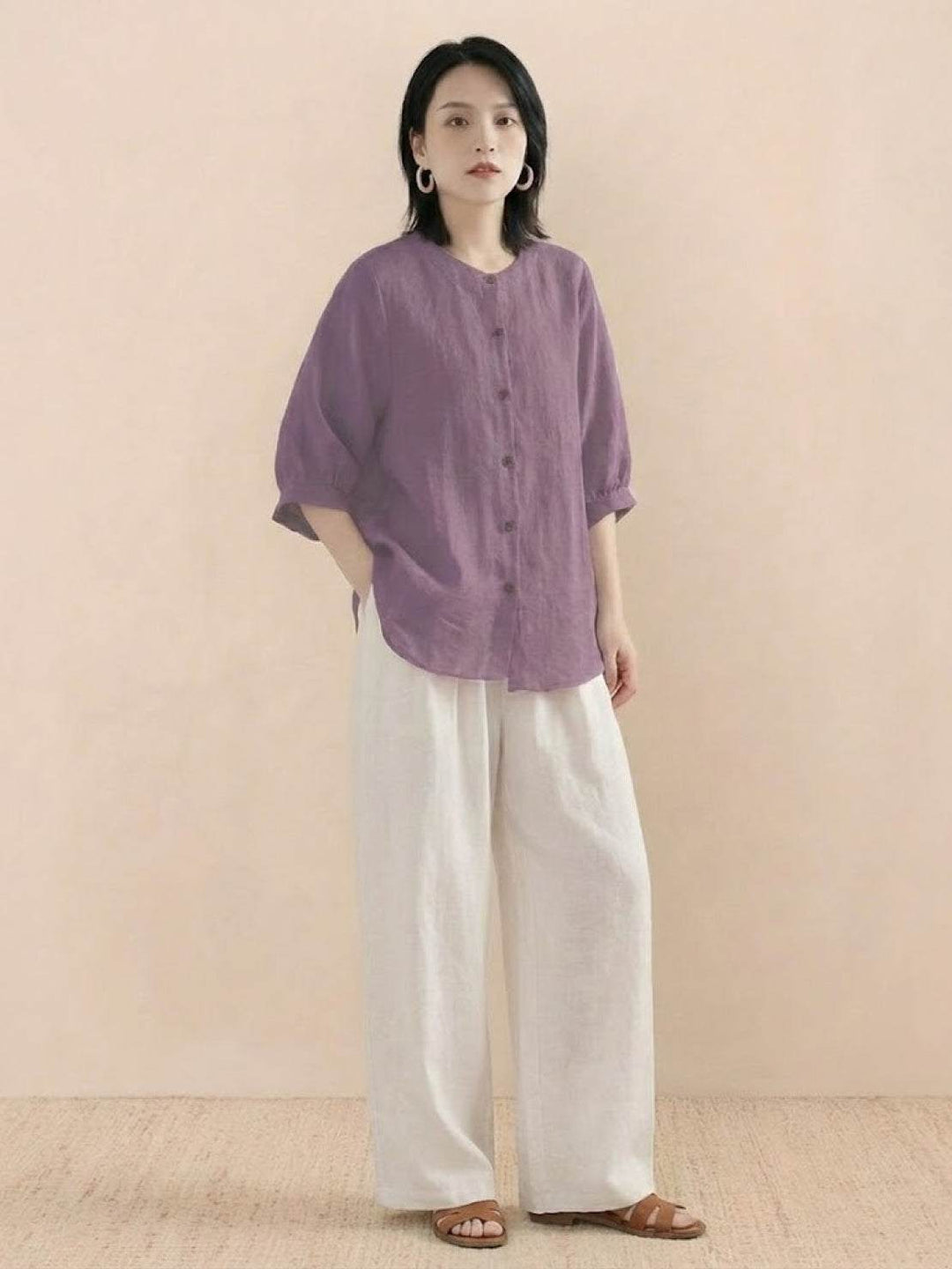 Relaxed Loose Breathable Linen Blouse mauve image 3 
