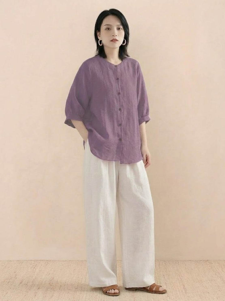 Relaxed Loose Breathable Linen Blouse mauve image 3 