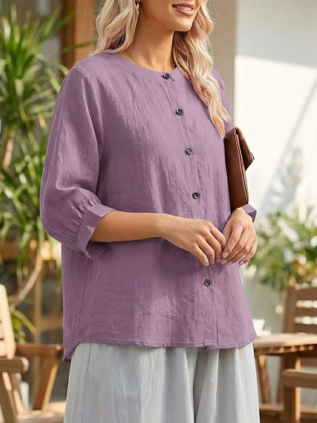 Relaxed Loose Breathable Linen Blouse mauve image 4 
