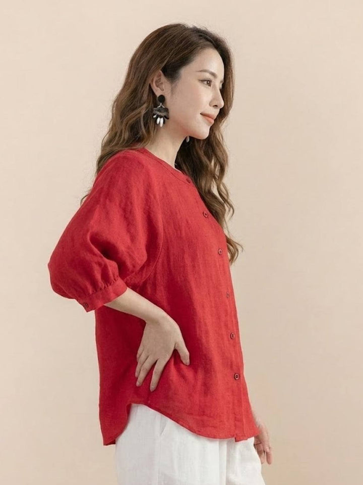 Relaxed Loose Breathable Linen Blouse red image 2 
