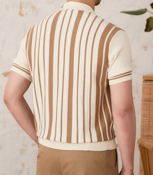 RETRO FULL-ZIP STRIPED KNITTED CARDIGAN