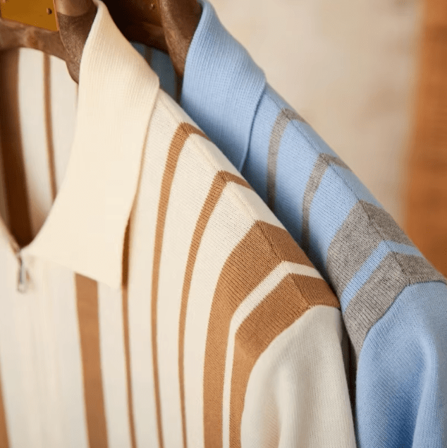 RETRO FULL-ZIP STRIPED KNITTED CARDIGAN