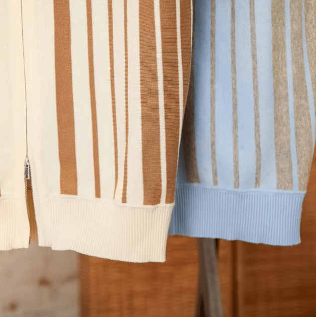 RETRO FULL-ZIP STRIPED KNITTED CARDIGAN