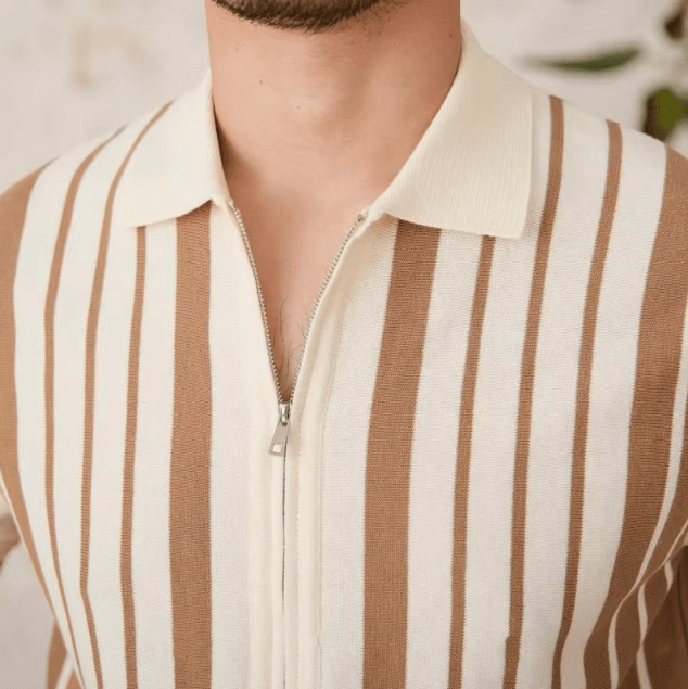 RETRO FULL-ZIP STRIPED KNITTED CARDIGAN
