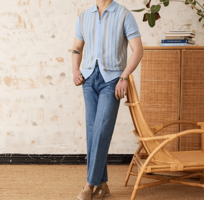 RETRO FULL-ZIP STRIPED KNITTED CARDIGAN