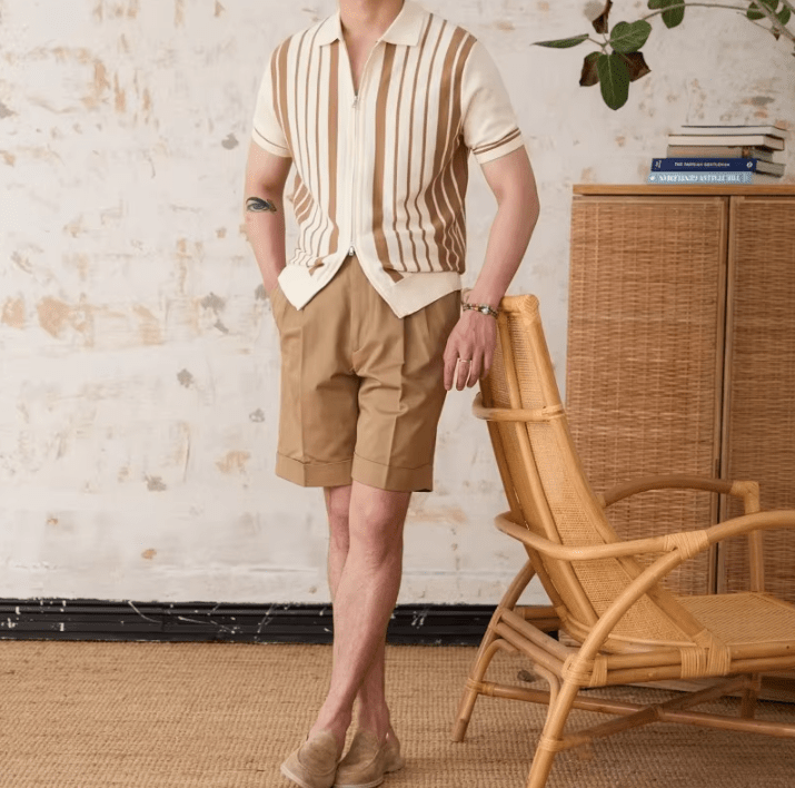 RETRO FULL-ZIP STRIPED KNITTED CARDIGAN