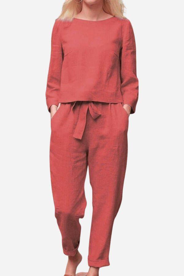 100% Cotton Linen Monochrome 2 Piece Set coral image 1 
