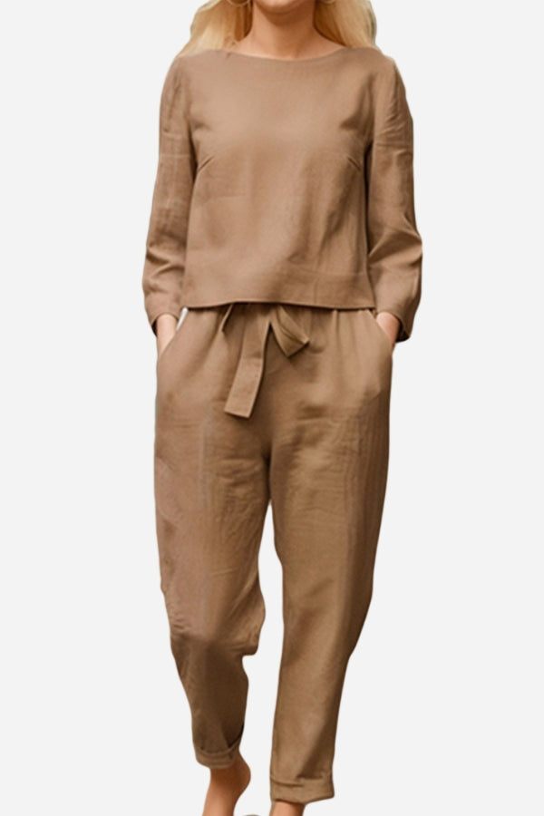 100% Cotton Linen Monochrome 2 Piece Set khaki image 1 