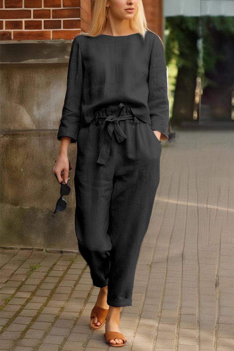 100% Cotton Linen Monochrome 2 Piece Set black image 4 
