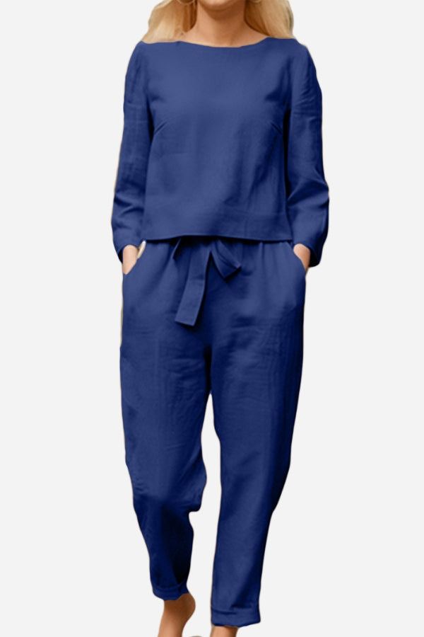 100% Cotton Linen Monochrome 2 Piece Set royal blue image 1 