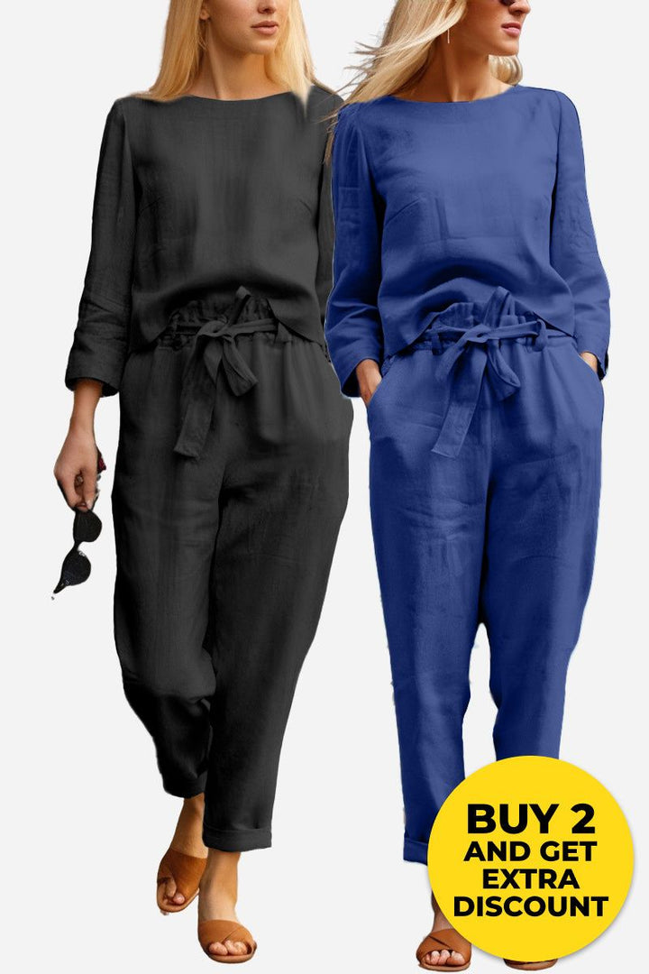 100% Cotton Linen Monochrome 2 Piece Set black + royal blue image 1 