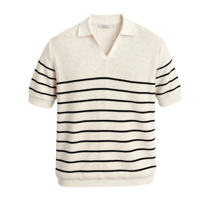 LINEAR KNIT OPEN-COLLAR POLO