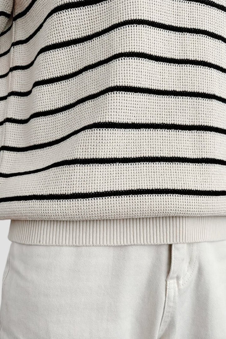 LINEAR KNIT OPEN-COLLAR POLO