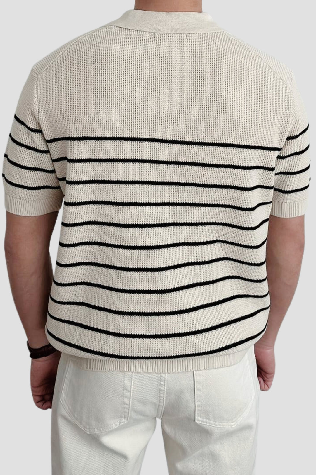 LINEAR KNIT OPEN-COLLAR POLO