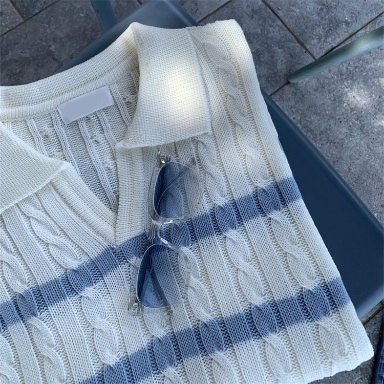 SILK-LINEN CABLE KNIT OPEN COLLAR POLO – RELAXED BOXY FIT