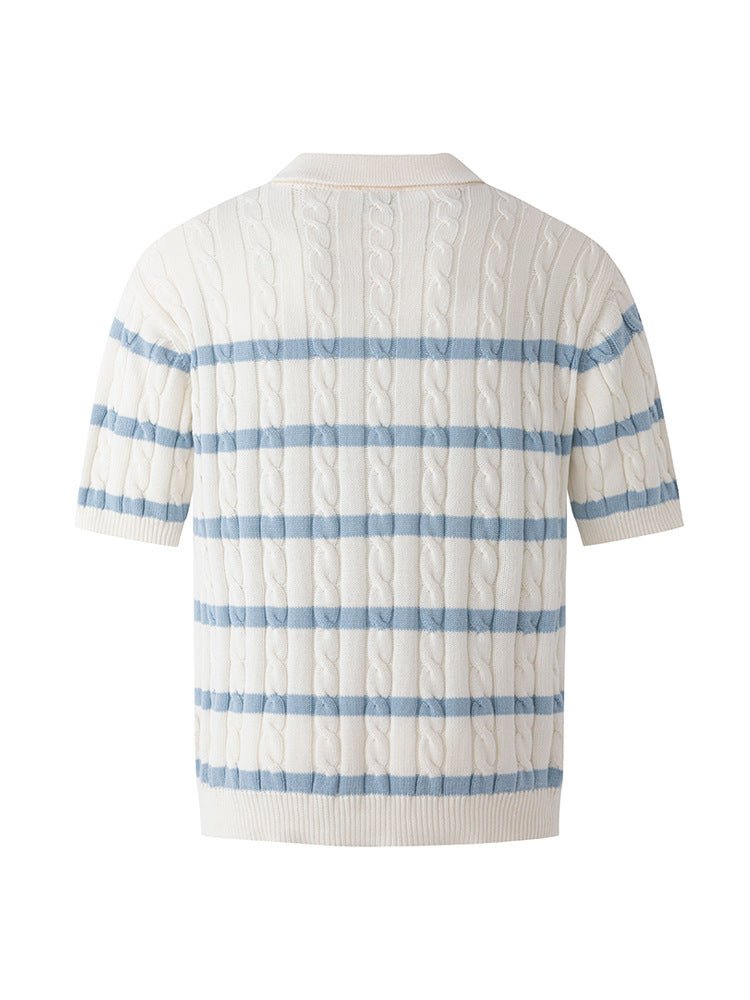 SILK-LINEN CABLE KNIT OPEN COLLAR POLO – RELAXED BOXY FIT