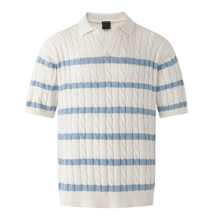 SILK-LINEN CABLE KNIT OPEN COLLAR POLO – RELAXED BOXY FIT