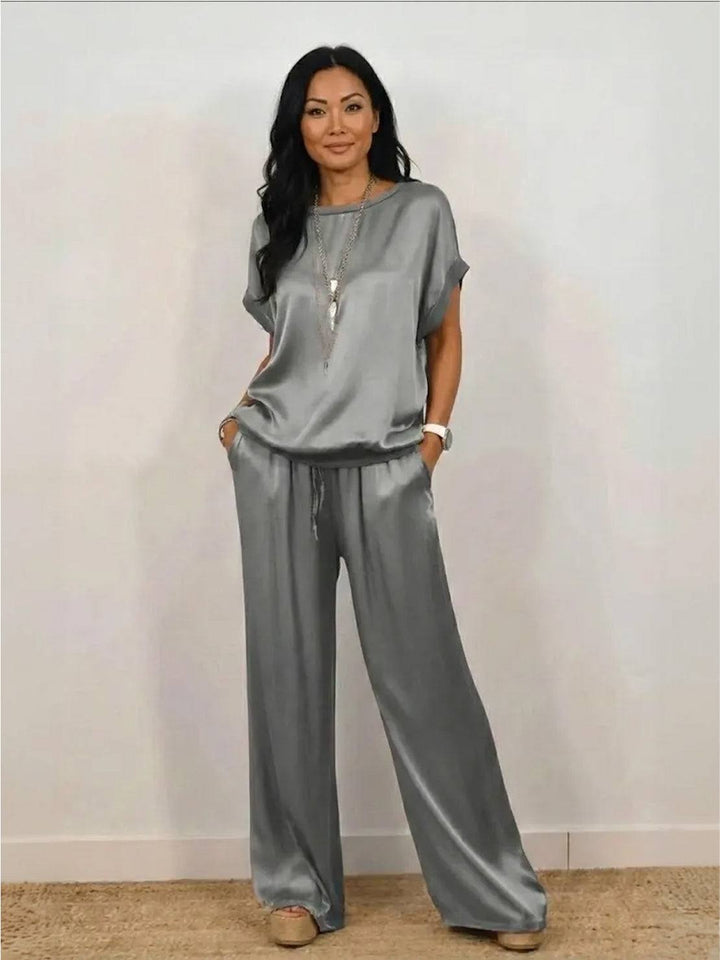"Silken Escape" Satin Two-Piece Set gray image 1 