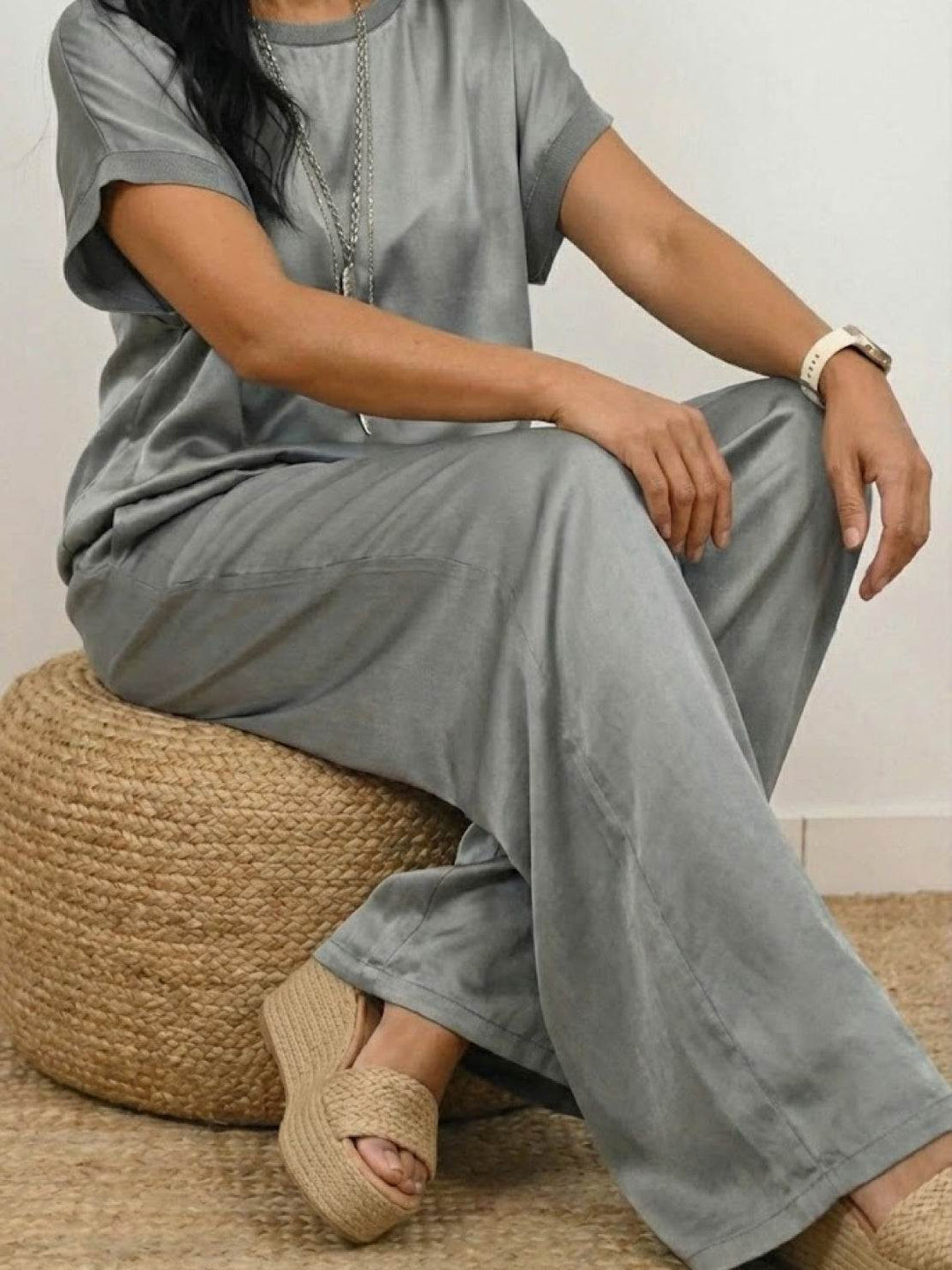 "Silken Escape" Satin Two-Piece Set gray image 3 