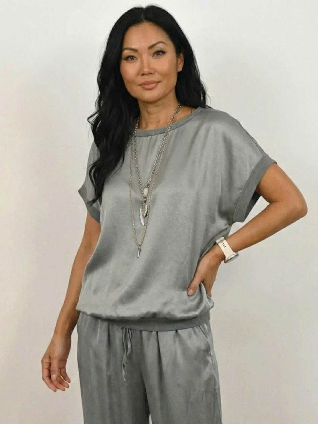 "Silken Escape" Satin Two-Piece Set gray image 4 