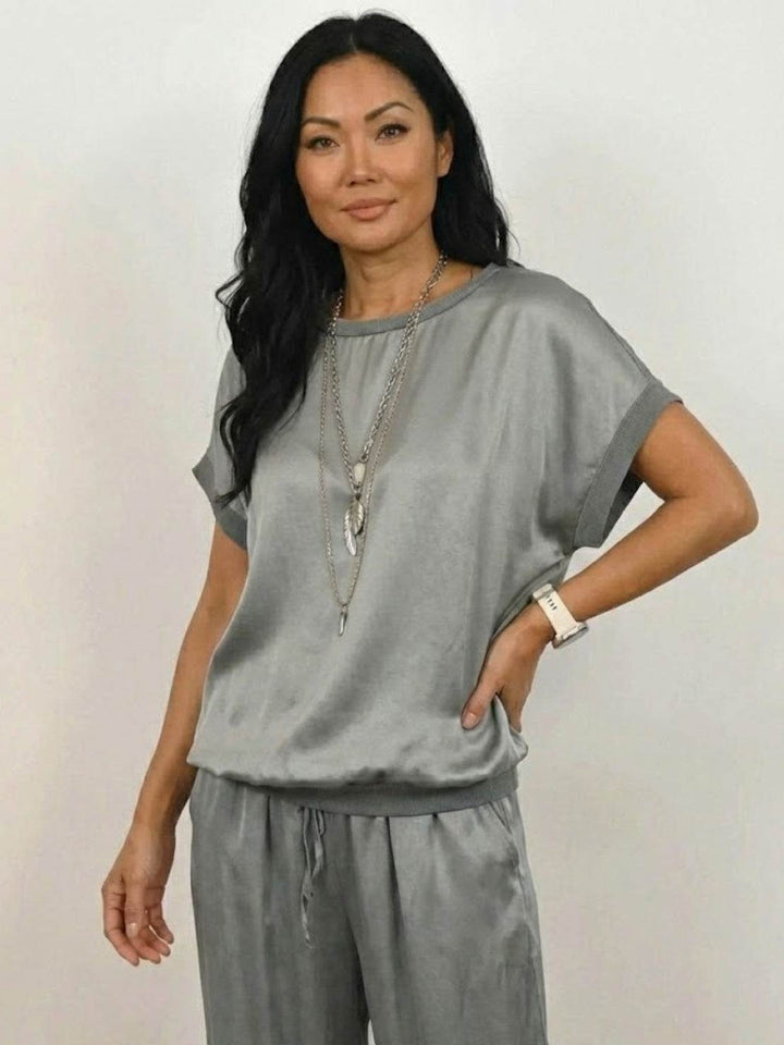 "Silken Escape" Satin Two-Piece Set gray image 4 
