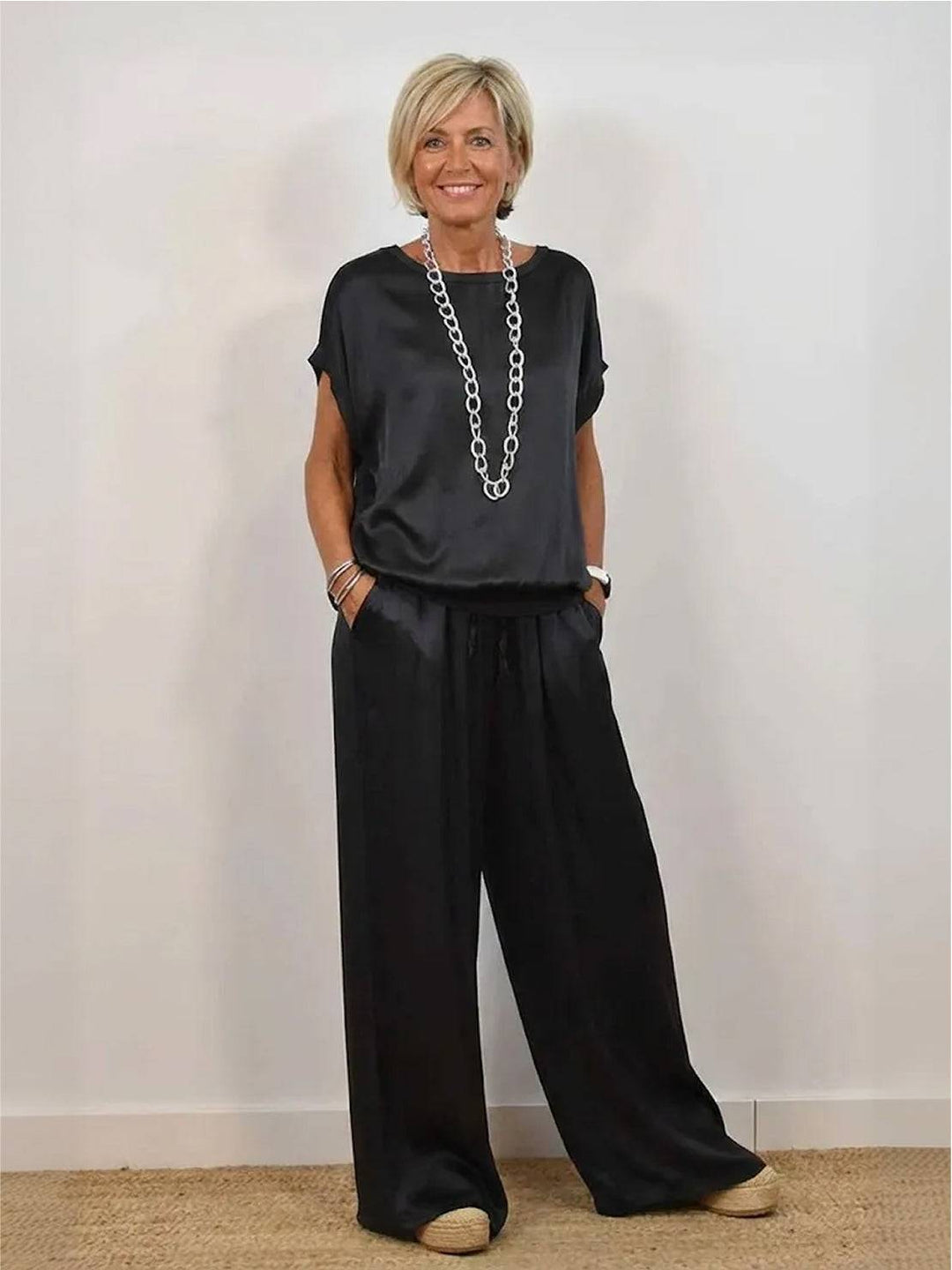 "Silken Escape" Satin Two-Piece Set black image 1 