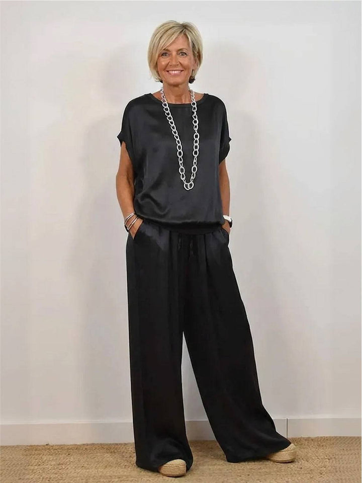 "Silken Escape" Satin Two-Piece Set black image 1 