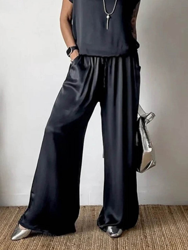 "Silken Escape" Satin Two-Piece Set black image 4 