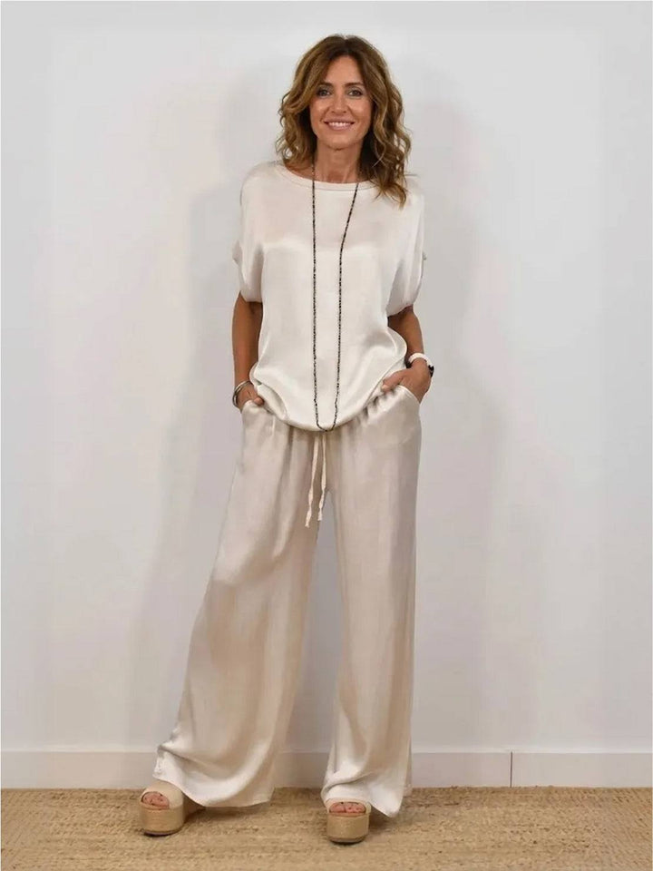 "Silken Escape" Satin Two-Piece Set white image 1 