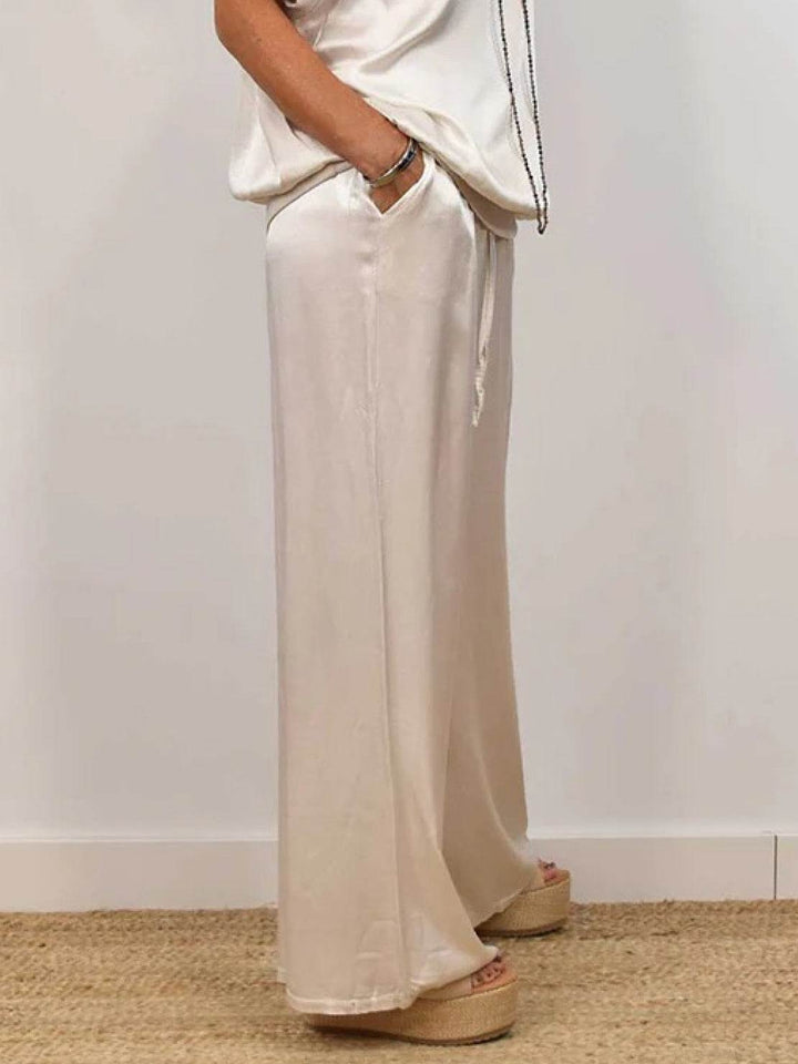 "Silken Escape" Satin Two-Piece Set white image 3 