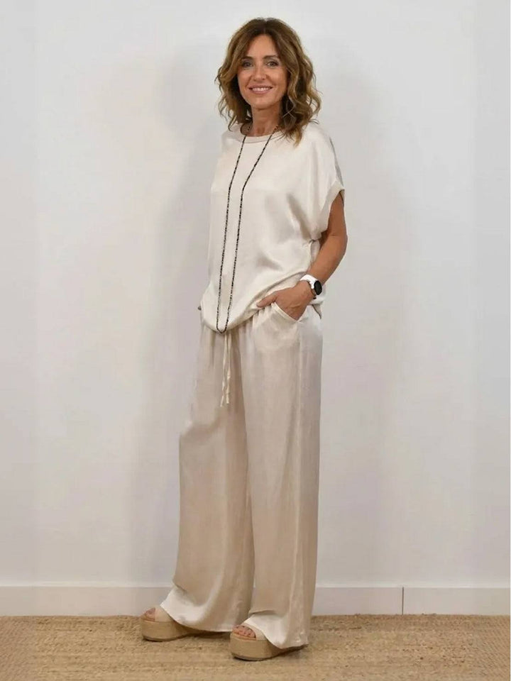 "Silken Escape" Satin Two-Piece Set white image 4 