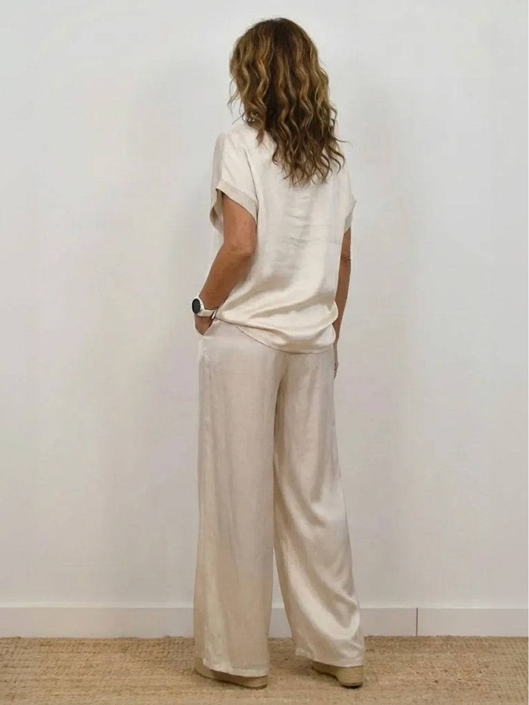 "Silken Escape" Satin Two-Piece Set white image 5 