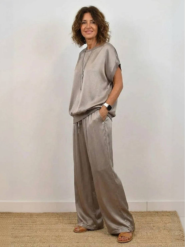 "Silken Escape" Satin Two-Piece Set taupe image 4 
