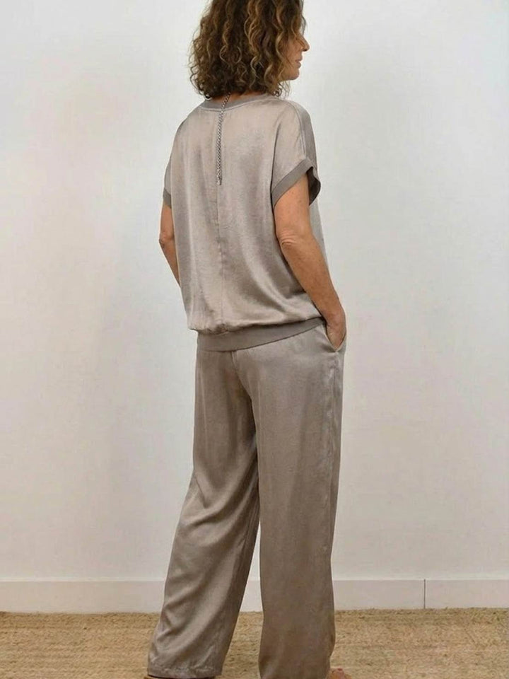"Silken Escape" Satin Two-Piece Set taupe image 5 