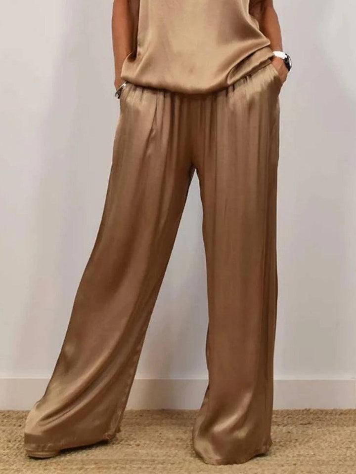 "Silken Escape" Satin Two-Piece Set brown image 3 