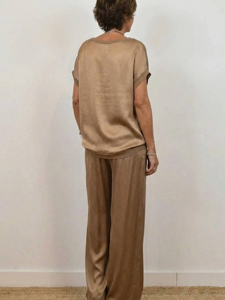 "Silken Escape" Satin Two-Piece Set brown image 5 