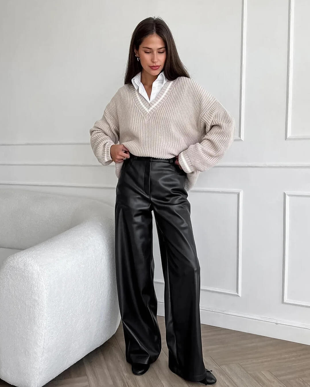 Wide Leg Leather Pants