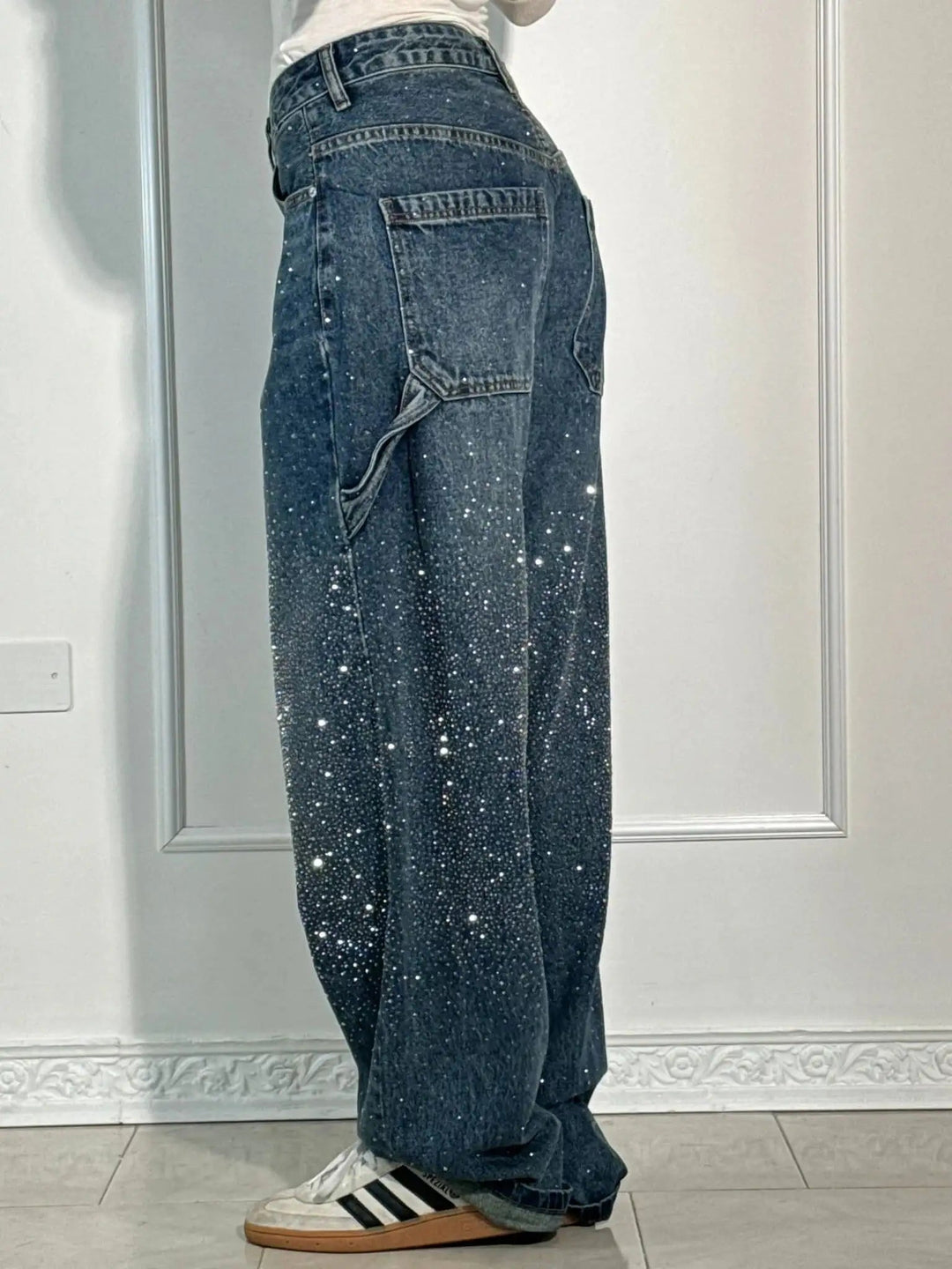 Sparkling Baggy Cargo Denim Pants light wash image 3 