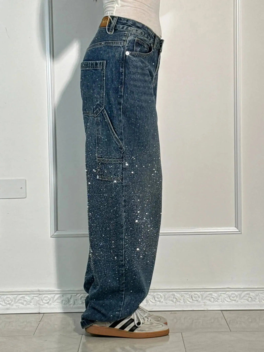 Sparkling Baggy Cargo Denim Pants light wash image 4 