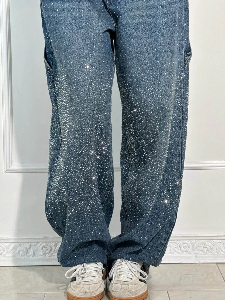 Sparkling Baggy Cargo Denim Pants light wash image 2 