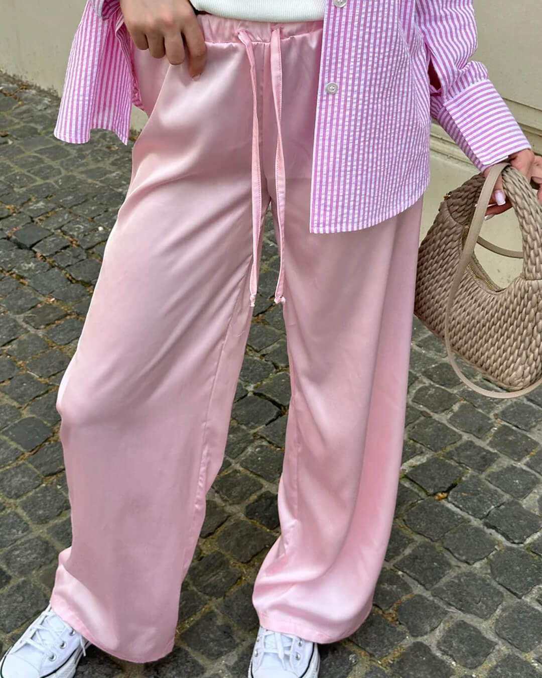 High Waist Satin Wide Leg Trousers pink image 2 
