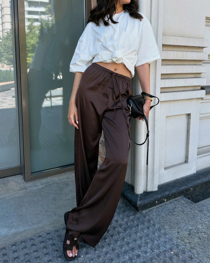 High Waist Satin Wide Leg Trousers brown image 1 