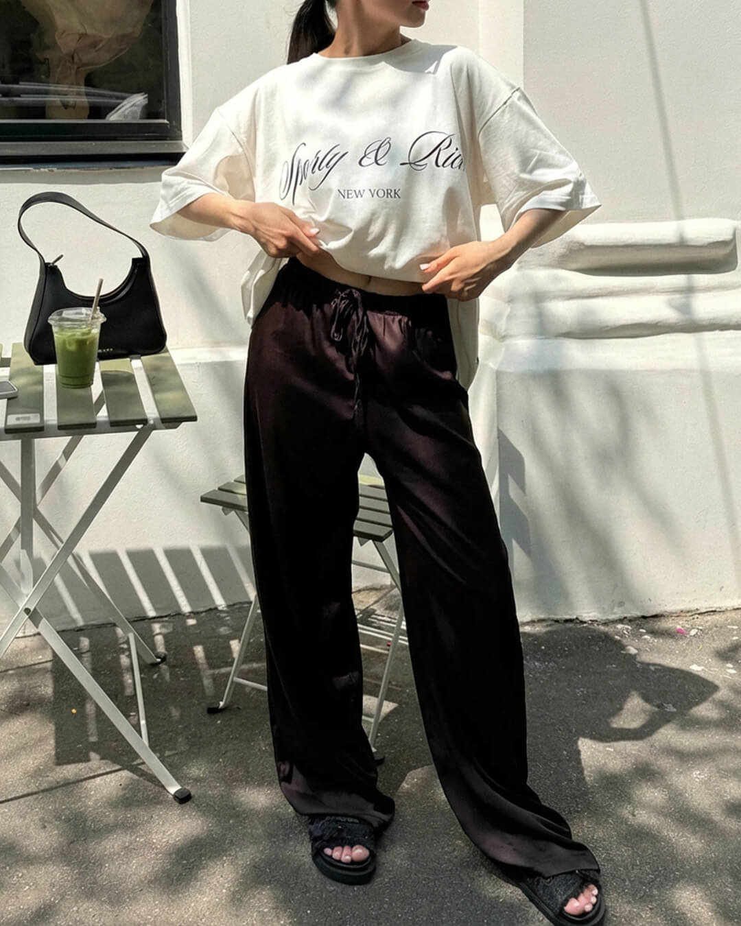 High Waist Satin Wide Leg Trousers brown image 2 