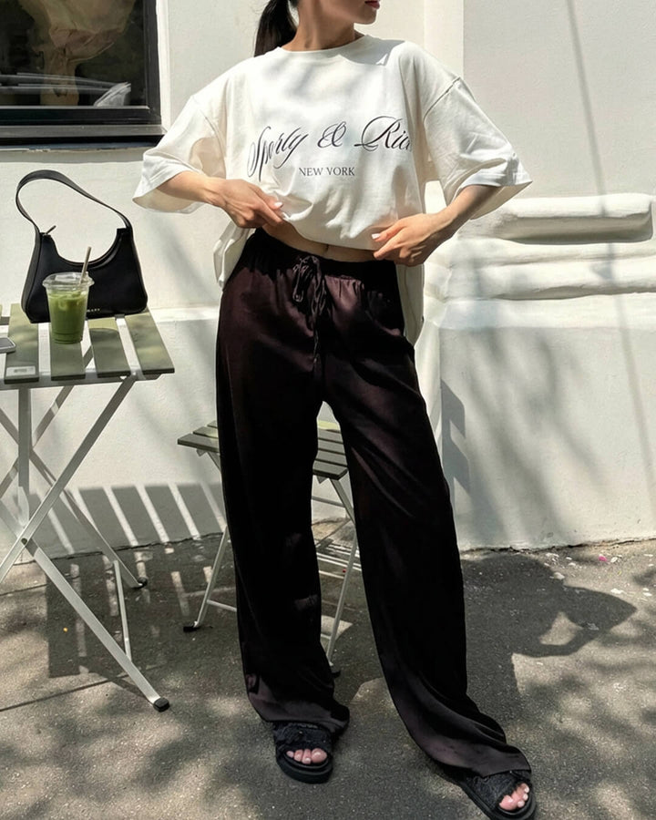 High Waist Satin Wide Leg Trousers brown image 2 