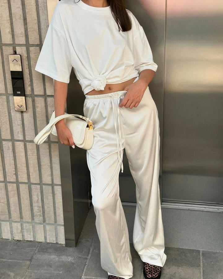 High Waist Satin Wide Leg Trousers white image 1 