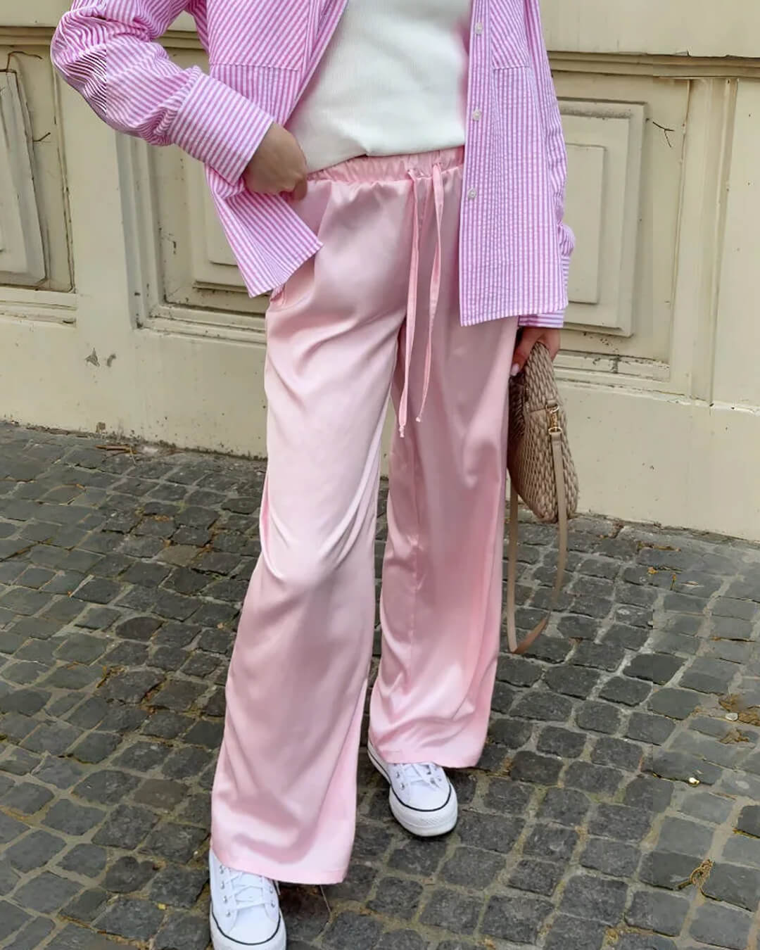 High Waist Satin Wide Leg Trousers pink image 1 