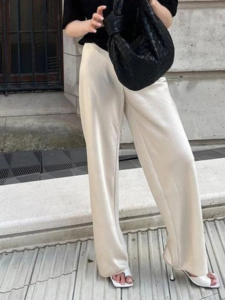 High Waist Satin Wide Leg Trousers pink image 3 
