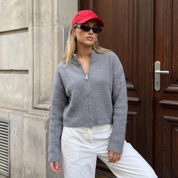 Double Zip Knit Cardigan gray image 1 