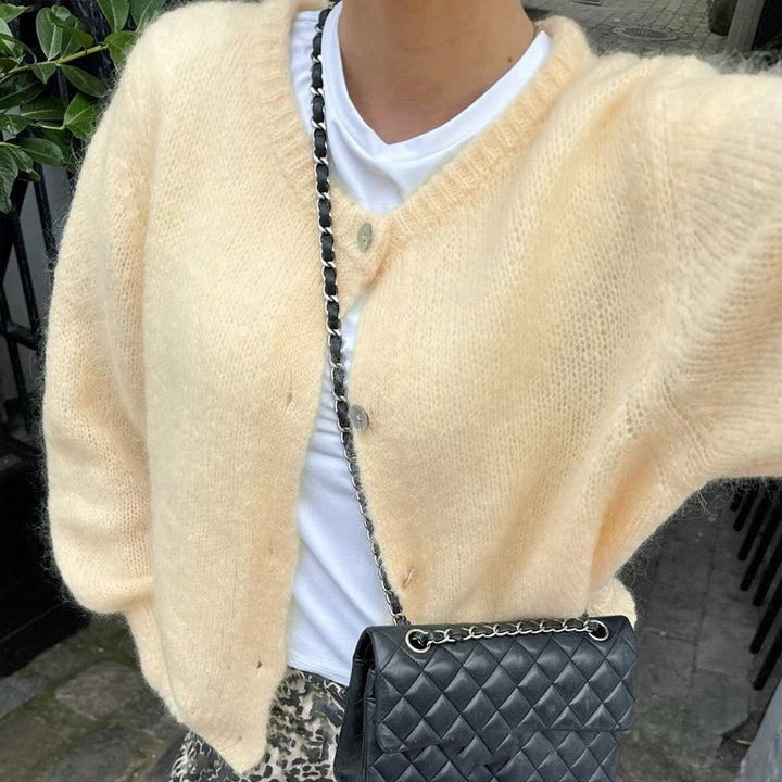 Oversized Fuzzy Knit Cardigan light yellow image 1 
